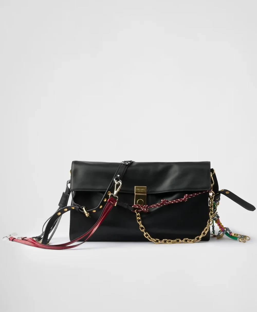 라지 프라다 소프트 사운드 가죽 숄더백