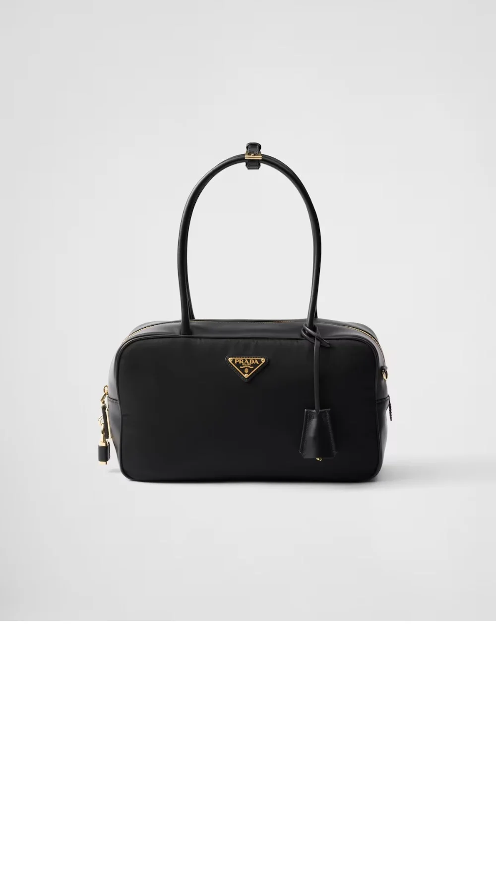 미디엄 리나일론 및 가죽 탑 핸들백 (30cm X 17.5cm X 10cm) 상세