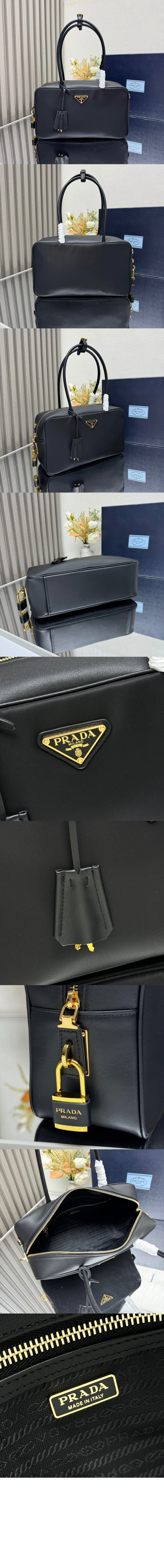 미디엄 리나일론 및 가죽 탑 핸들백 (30cm X 17.5cm X 10cm) 상세