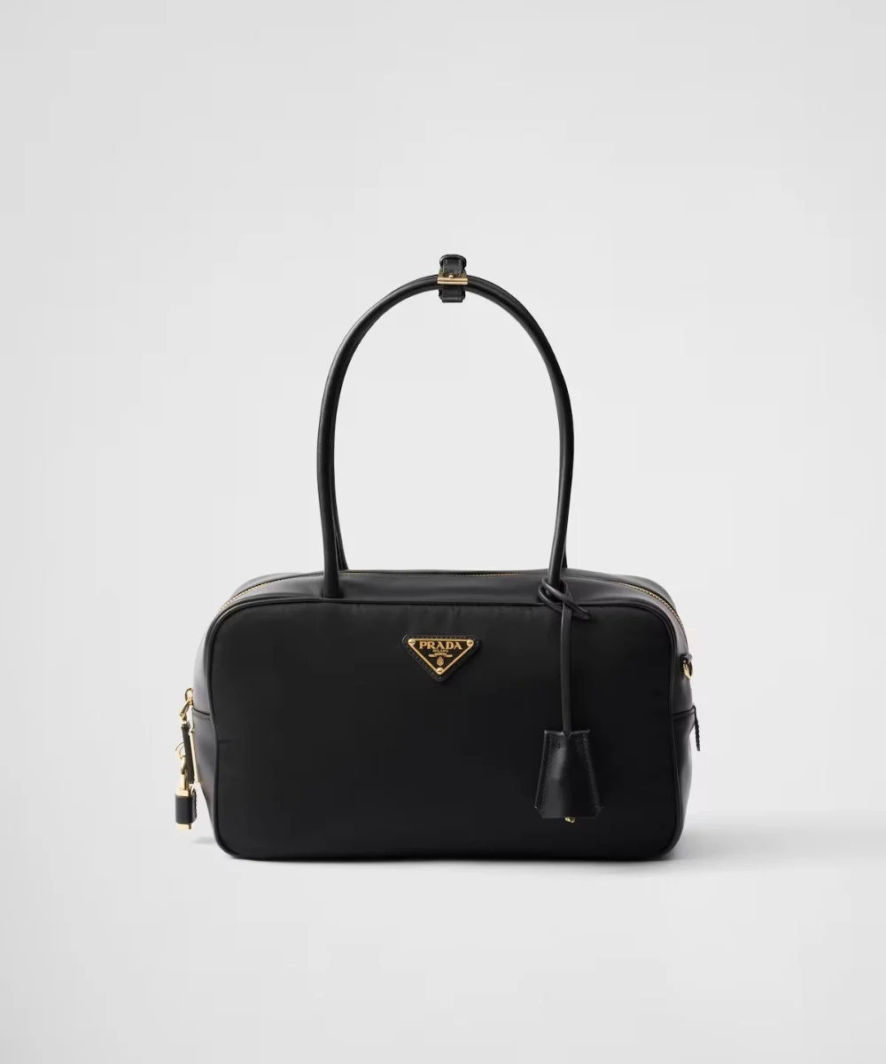 미디엄 리나일론 및 가죽 탑 핸들백 (30cm X 17.5cm X 10cm)