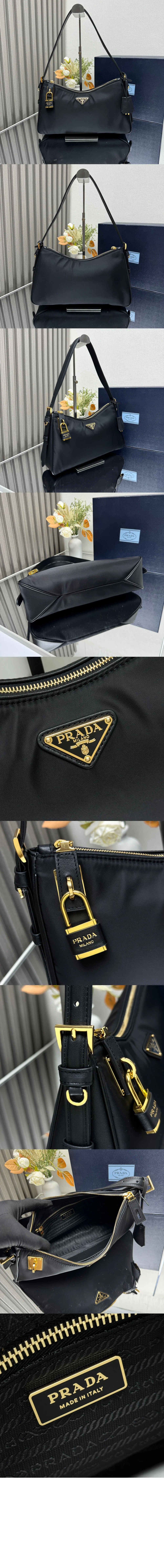 에메 라지 리나일론 및 가죽 숄더백 (34cm X 19.5cm X 10cm) 상세