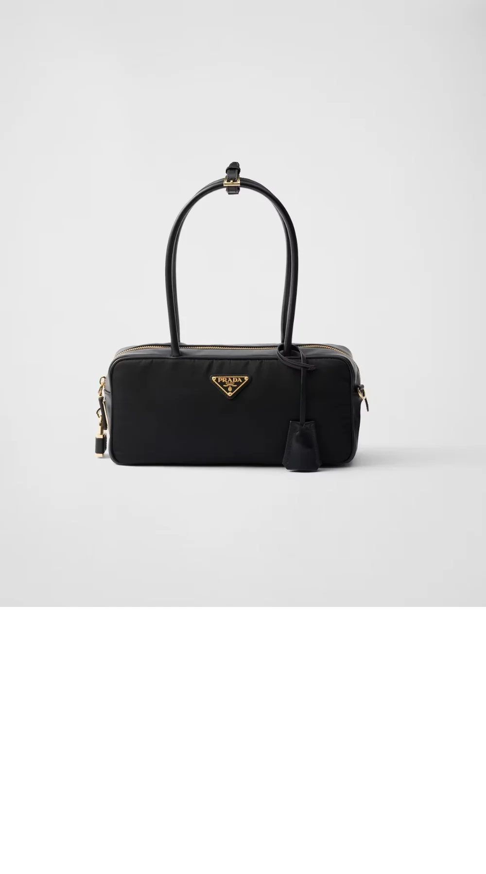 스몰 리나일론 및 가죽 탑 핸들백 (28cm X 13cm X 8cm) 상세