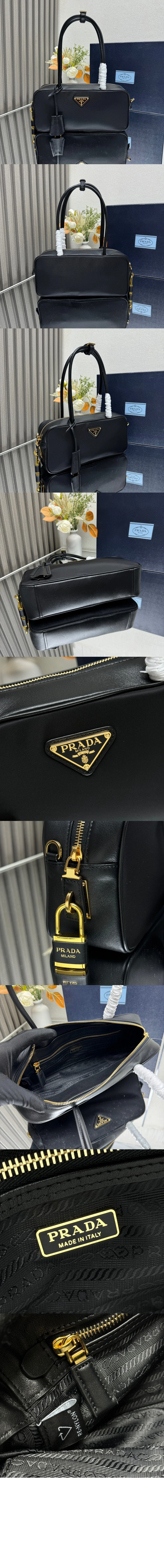 스몰 리나일론 및 가죽 탑 핸들백 (28cm X 13cm X 8cm) 상세