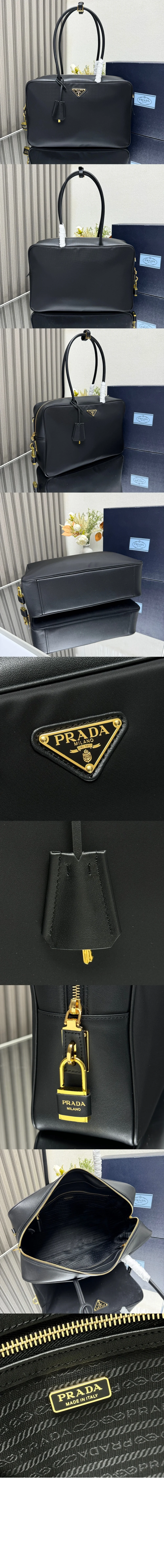 라지 리나일론 및 가죽 탑 핸들백 (34cm X 23cm X 10cm) 상세