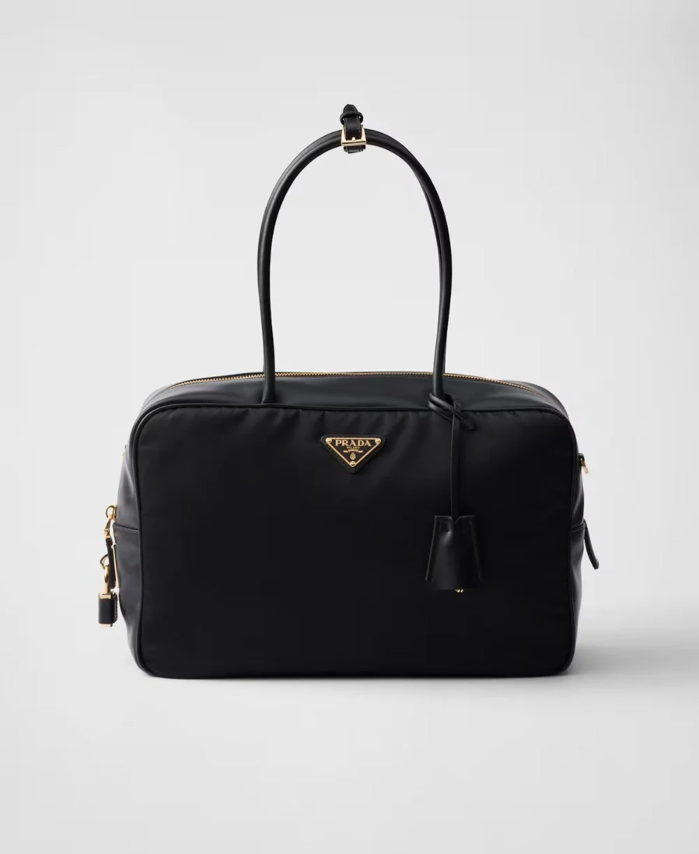 라지 리나일론 및 가죽 탑 핸들백 (34cm X 23cm X 10cm)