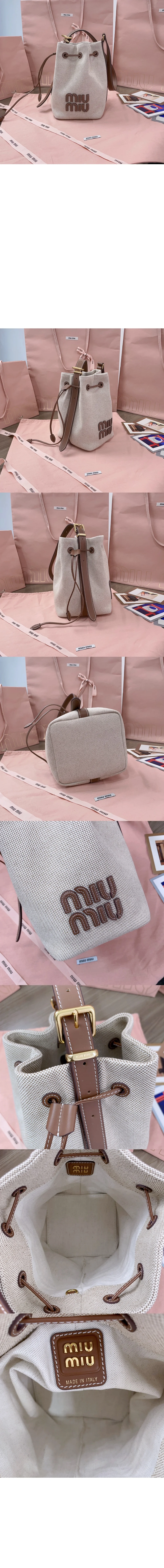 캔버스 및 가죽 버킷 미듐백 (16cm X 22.5cm X 14cm) 상세