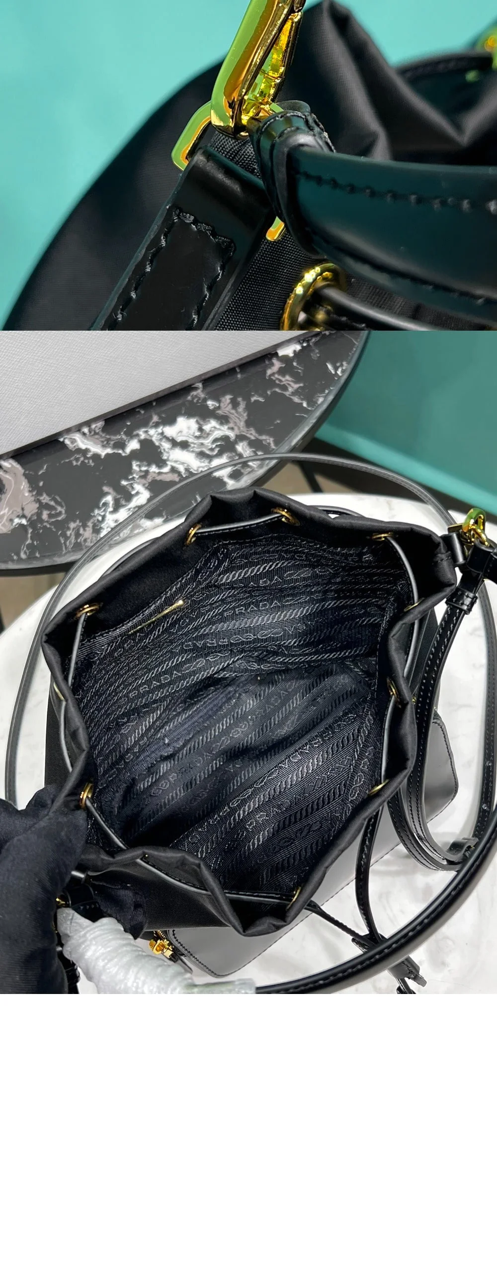 듀엣 리나일론 및 브러쉬드 버킷 백 상세