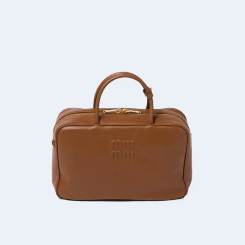 가죽 스트랩 탑 핸들백 브라운