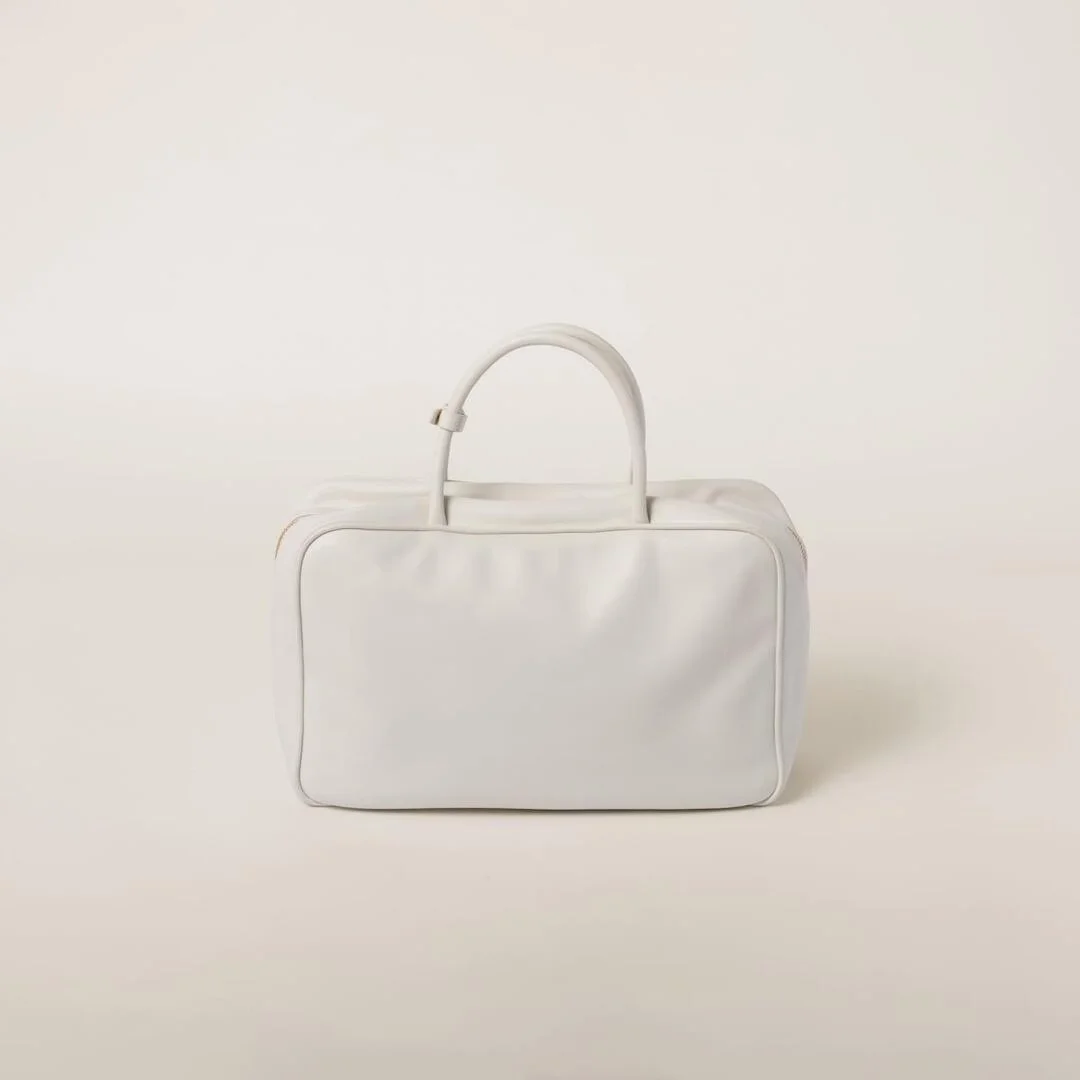 가죽 탑 핸들백 화이트 상세