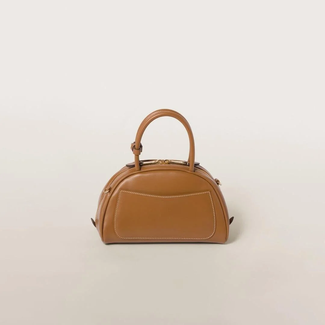 가죽 탑 핸들백 브라운 상세