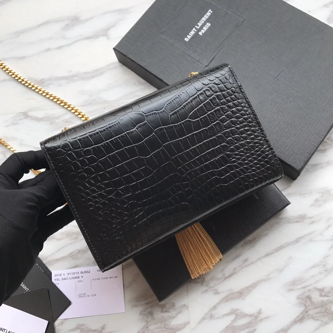 크로커다일 케이트 스몰 태슬백 블랙 골드 상세