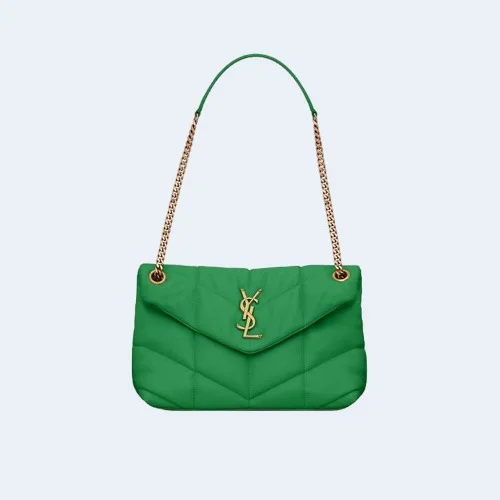 모노그램 PUFFER 레더 숄더백 그린 골드