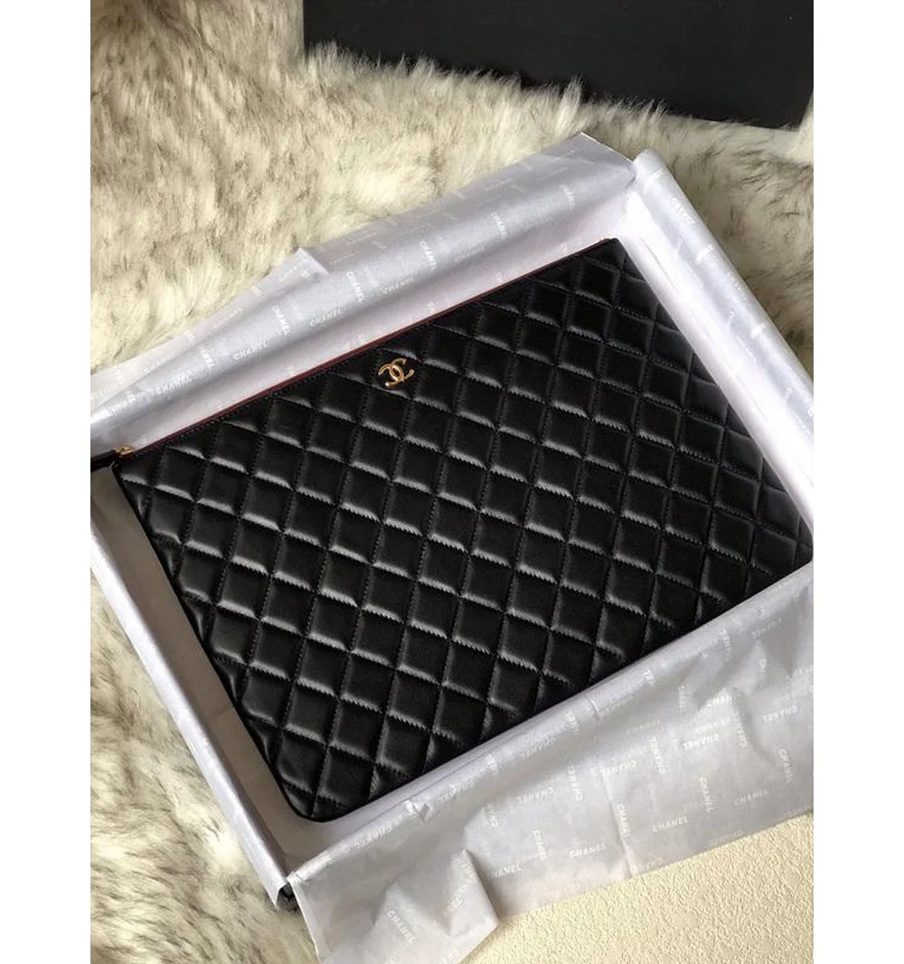 클래식 램스킨 클러치백 금장 미듐 상세