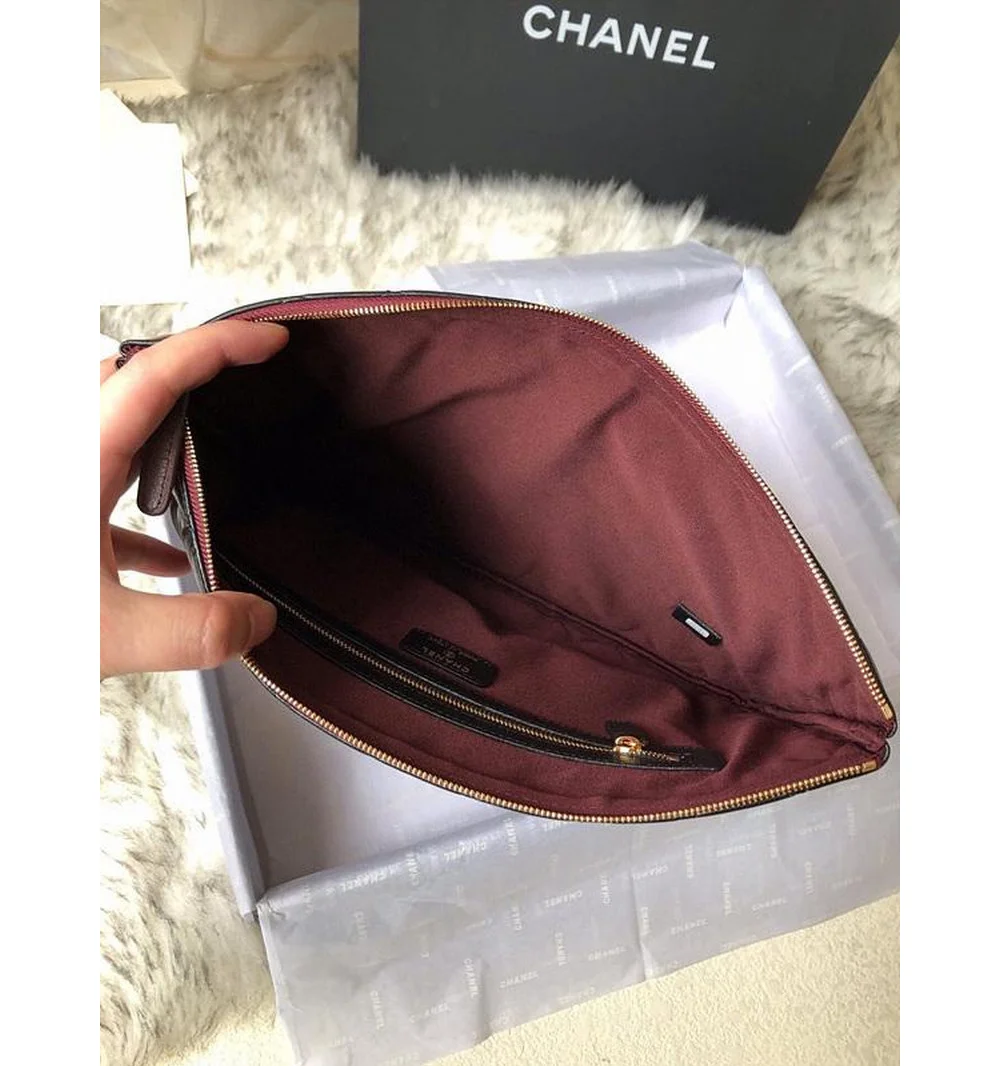 클래식 램스킨 클러치백 금장 미듐 상세