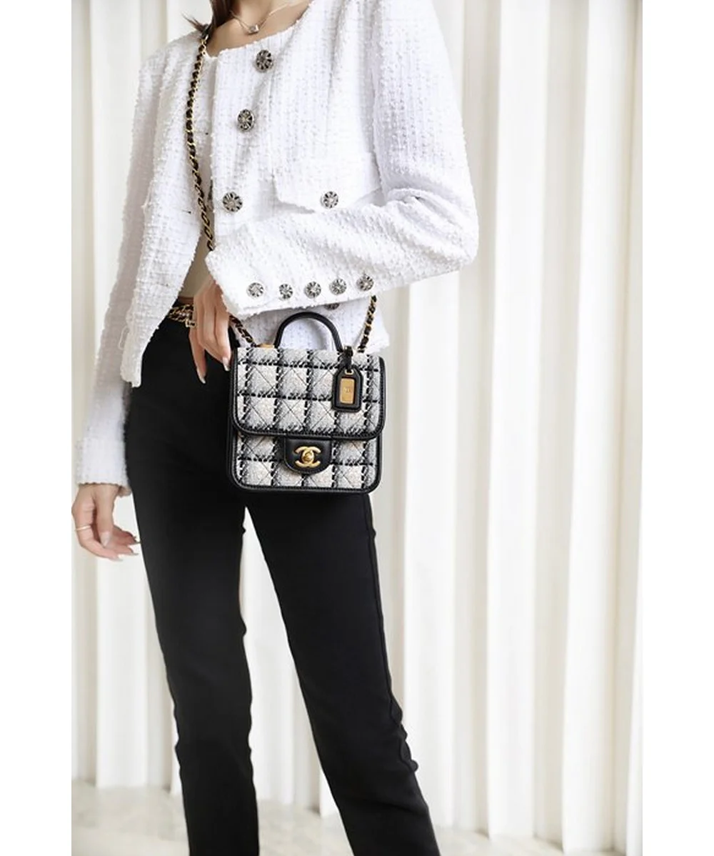 22k 스몰 탑핸들 트위드 플랩백 상세