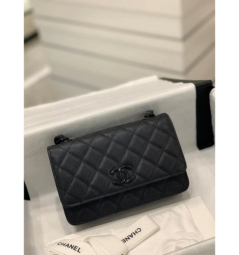 클래식 woc 블랙 코팅 버클 체인 윌릿 ( 19cm X 12cm X 3.5cm)