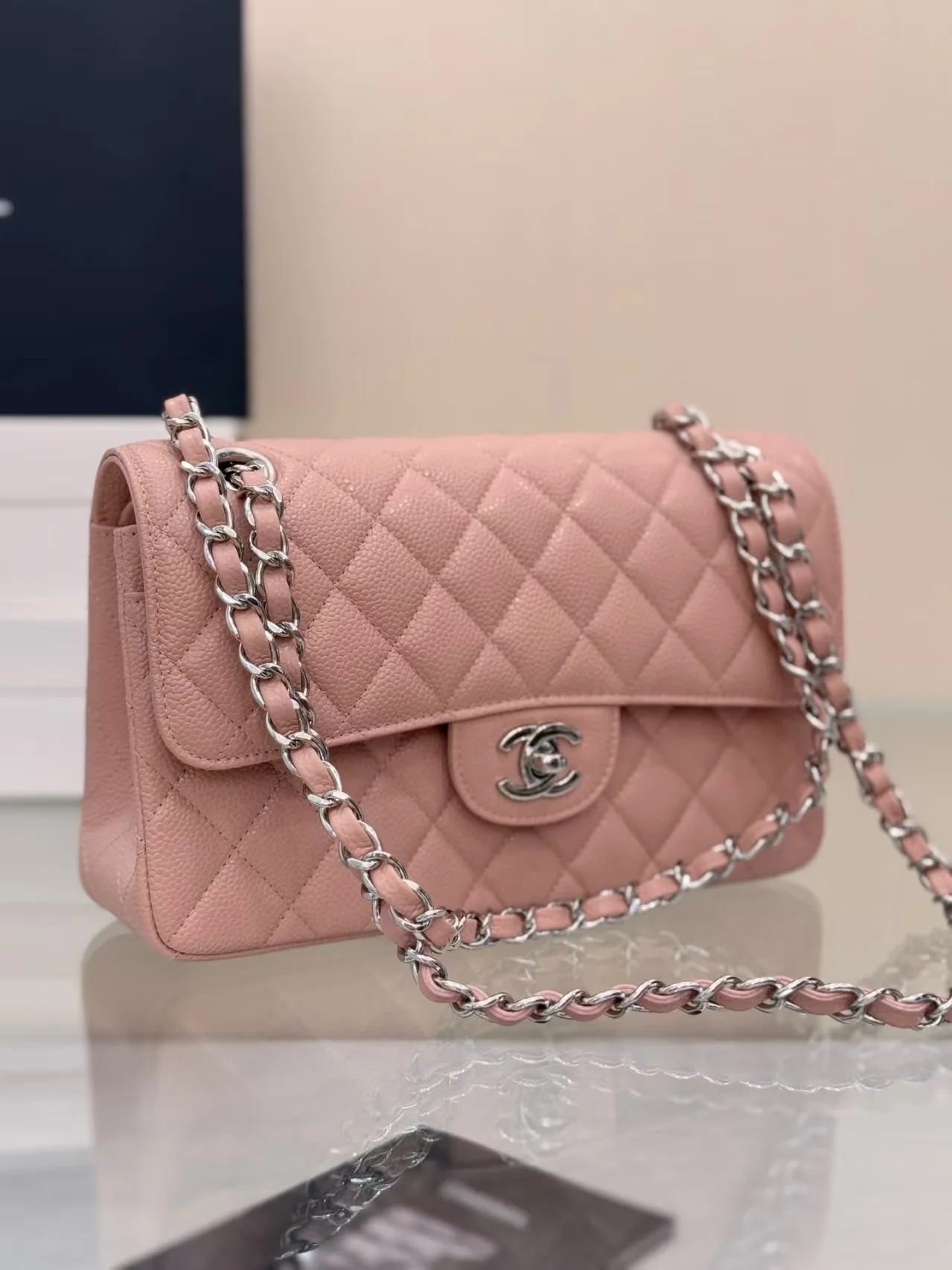 클래식 캐비어 은장 스몰 핑크 (23cm) 상세