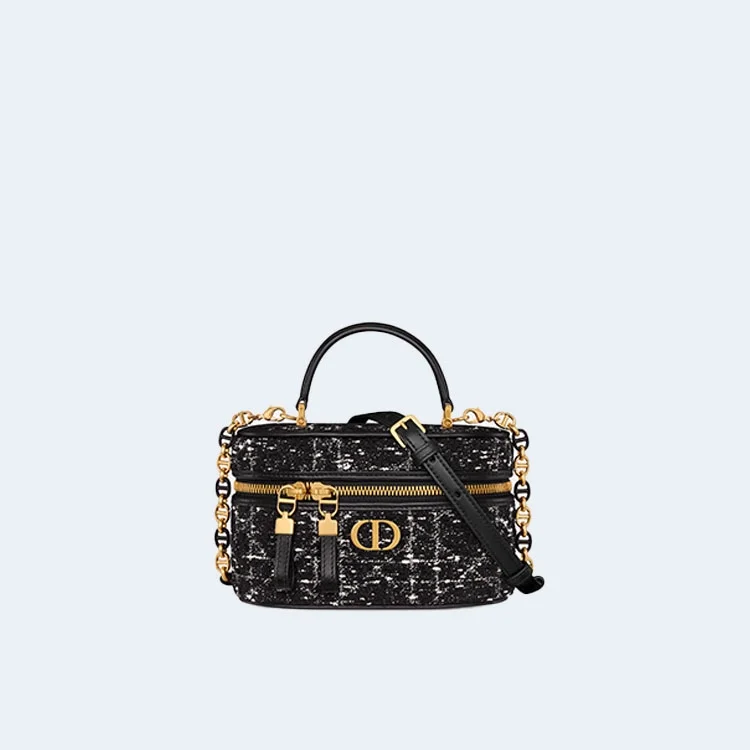 카로 블랙 까나쥬 트위드 자수 미니 베니티 케이스 상세