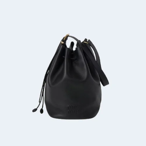 미디엄 가죽 버킷백 블랙