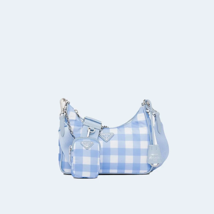 리에디션 2005 리나일론 체크 숄더백 라이트블루 상세
