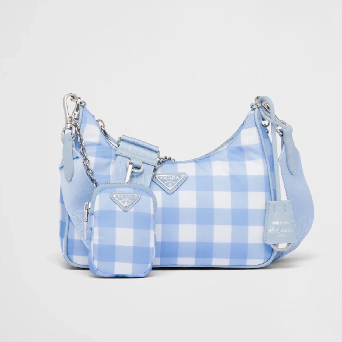 리에디션 2005 리나일론 체크 숄더백 라이트블루 상세