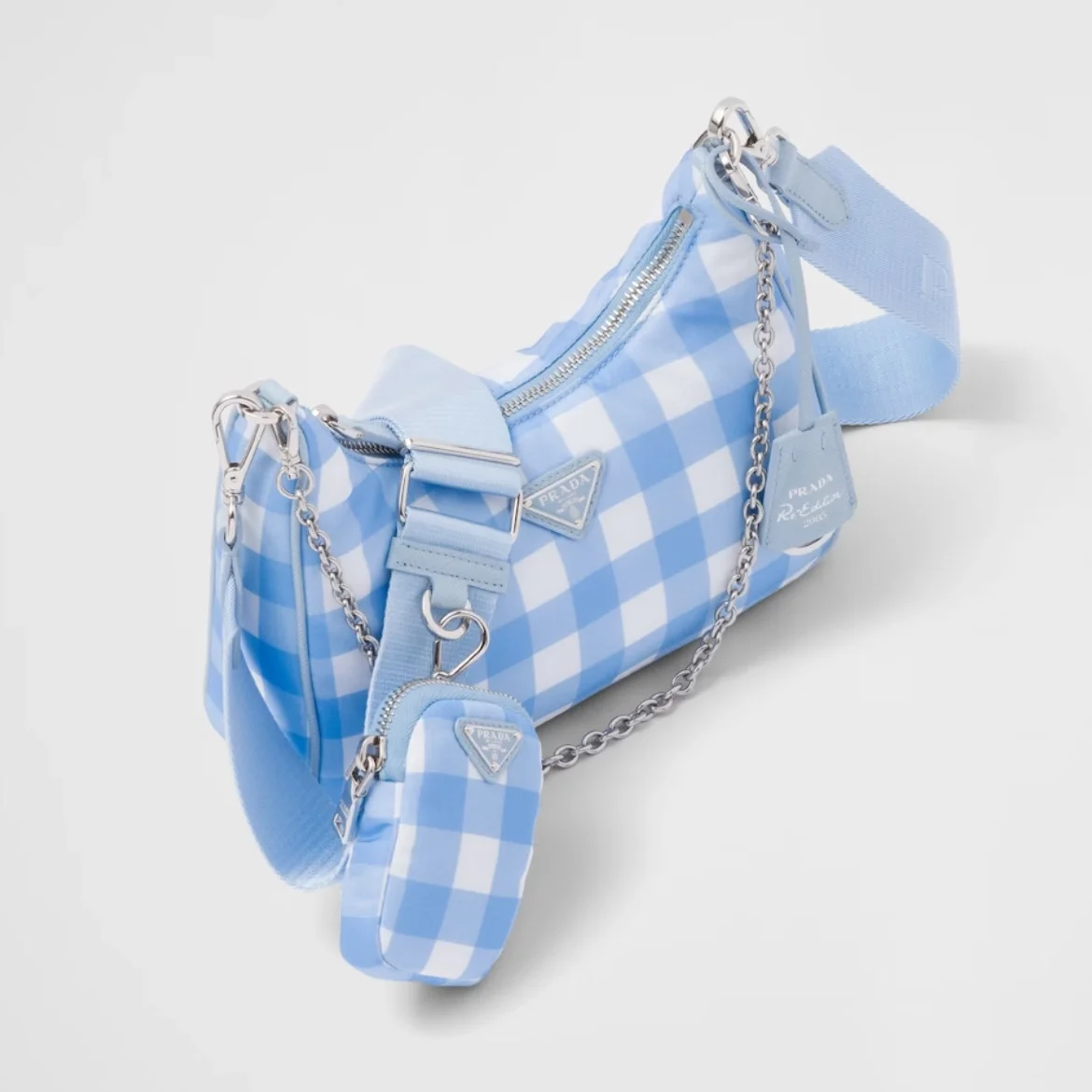 리에디션 2005 리나일론 체크 숄더백 라이트블루 상세