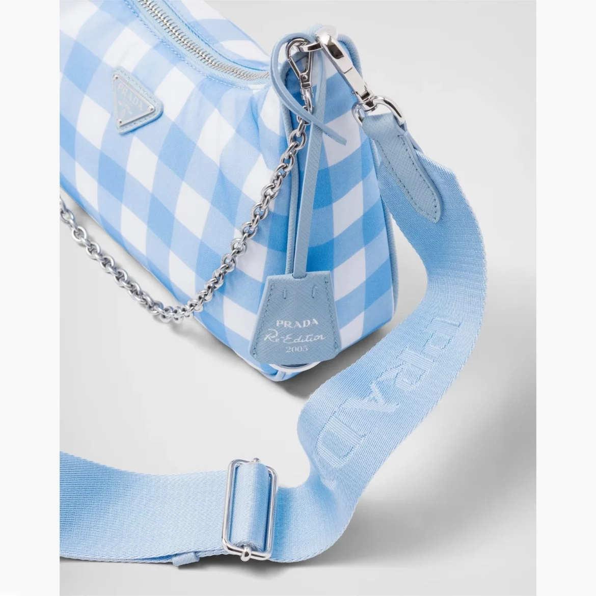 리에디션 2005 리나일론 체크 숄더백 라이트블루 상세