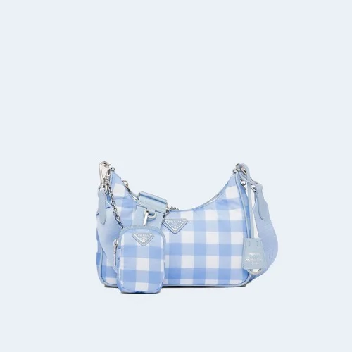 리에디션 2005 리나일론 체크 숄더백 라이트블루