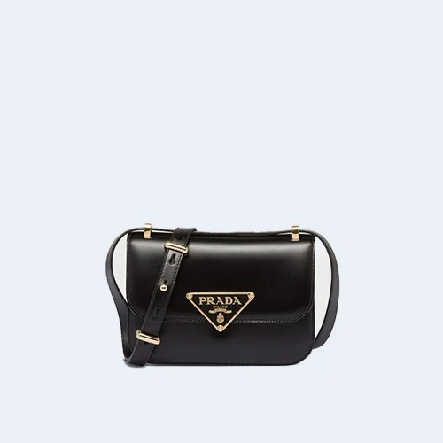 엠블럼 레더 숄더백 블랙