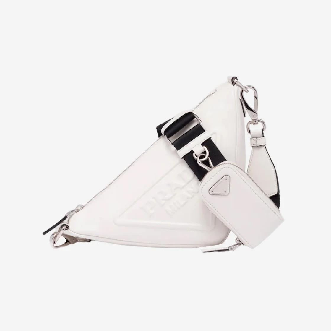 트라이앵글 레더 숄더백 화이트 상세