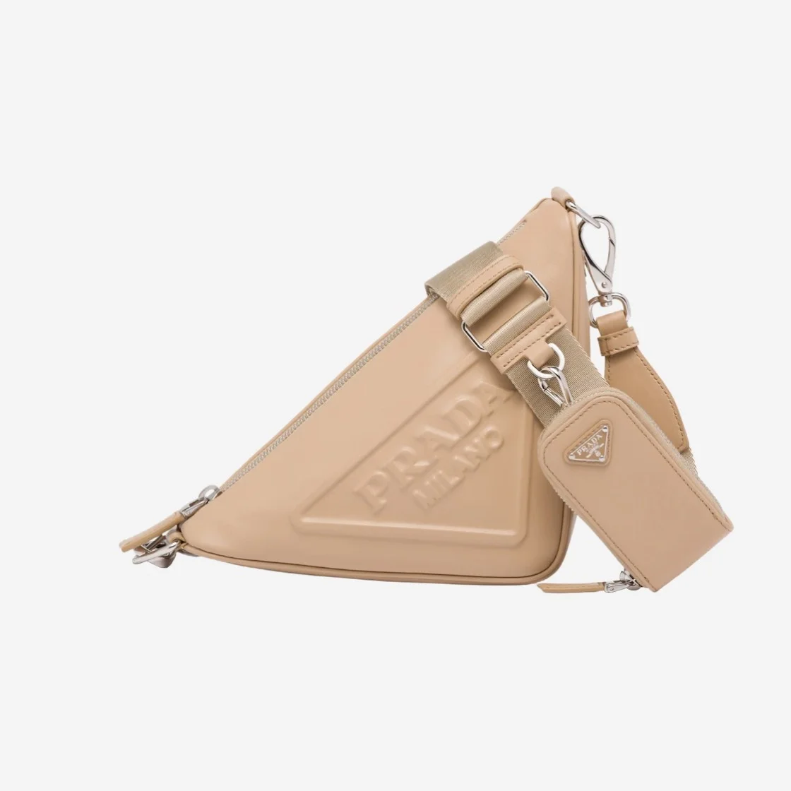 트라이앵글 레더 숄더백 베이지 상세