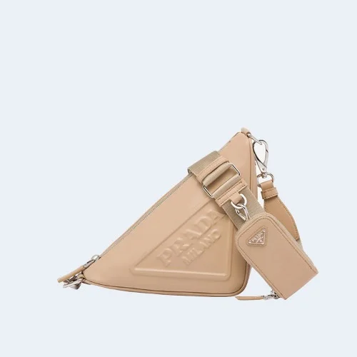 트라이앵글 레더 숄더백 베이지