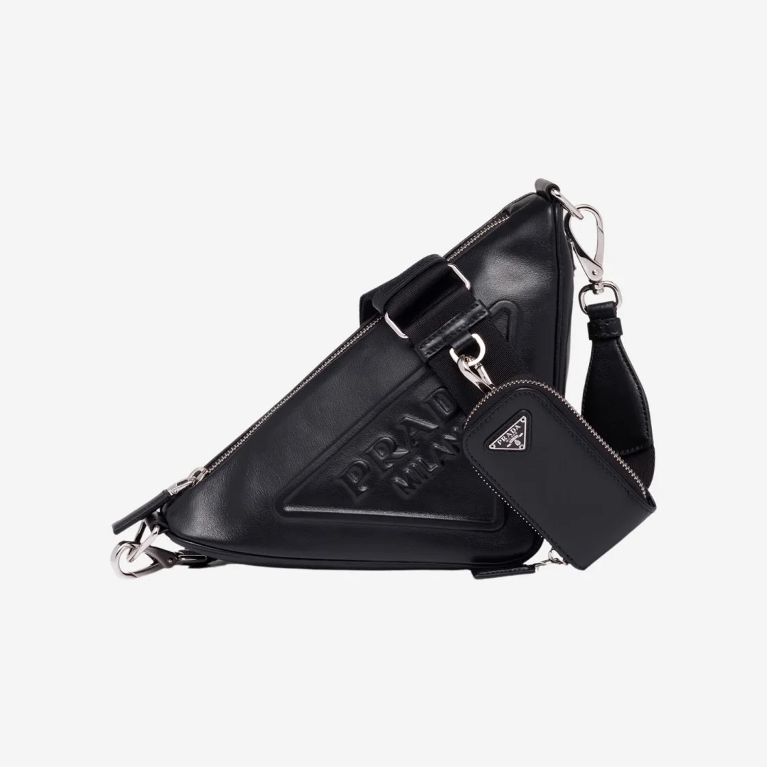 트라이앵글 레더 숄더백 블랙 상세