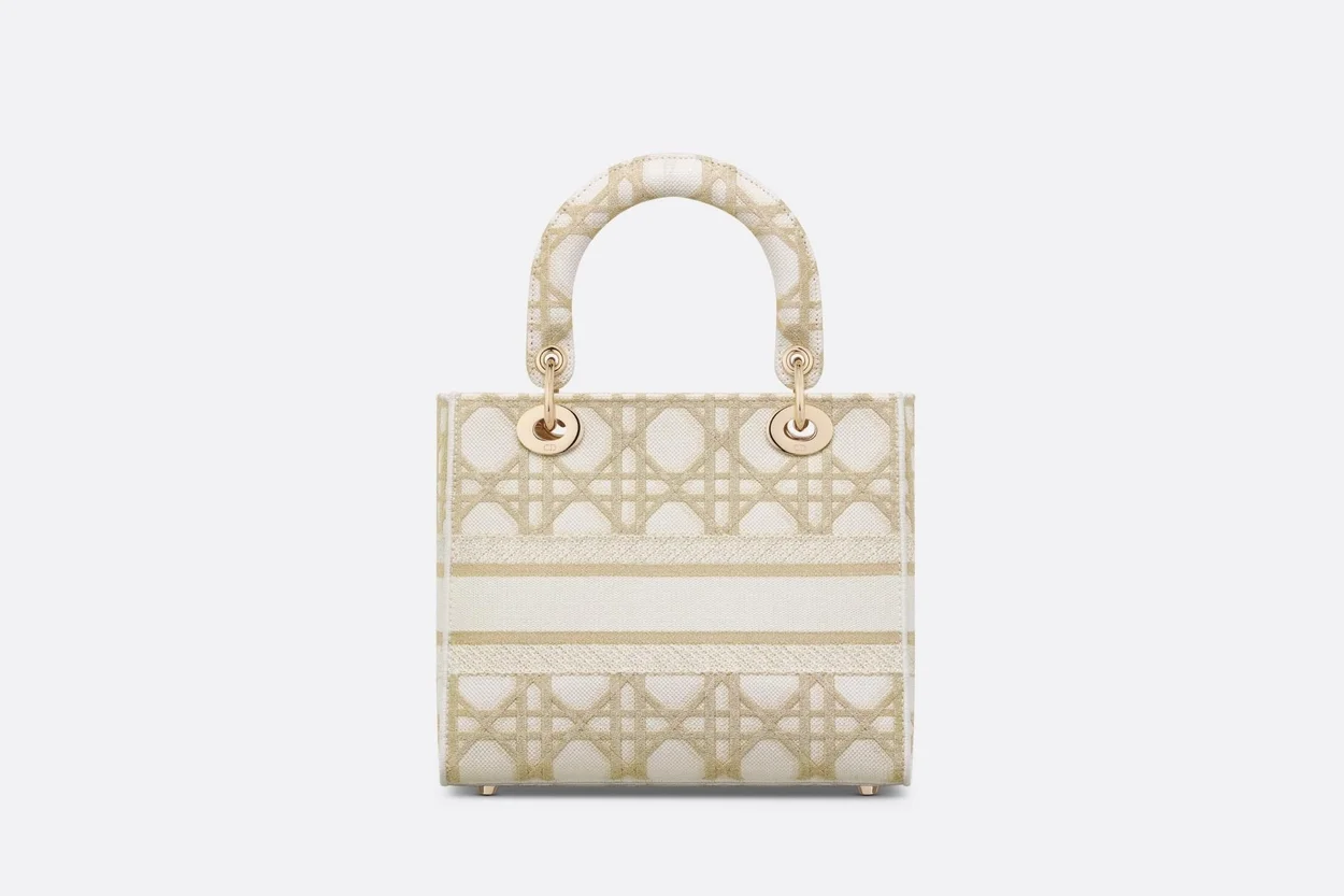 레이디 D-Lite 화이트 골드 매크로까나쥬 자수 미디엄 백 상세