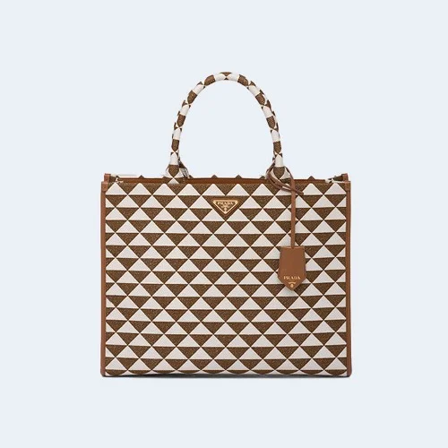 라지 심볼 자수 패브릭 핸드백 초크 화이트