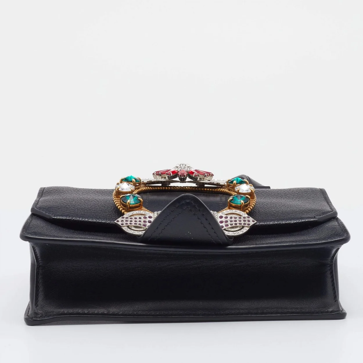 크리스탈 버클 플랩 숄더백 블랙 상세