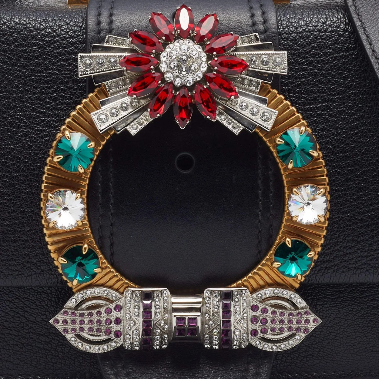 크리스탈 버클 플랩 숄더백 블랙 상세