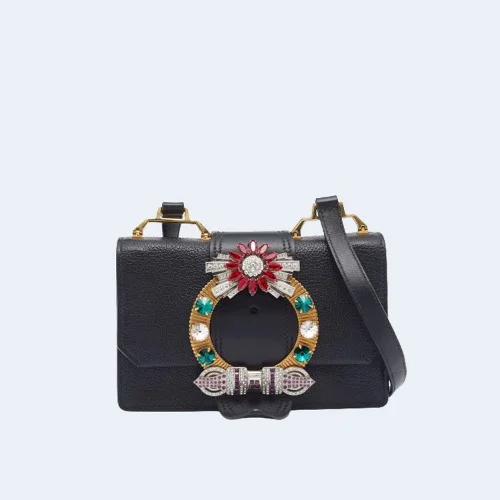 크리스탈 버클 플랩 숄더백 블랙