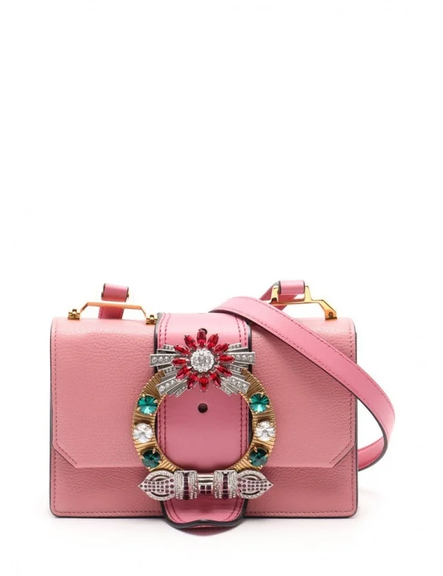 크리스탈 버클 플랩 숄더백 핑크 상세