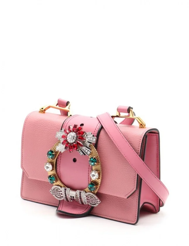 크리스탈 버클 플랩 숄더백 핑크 상세