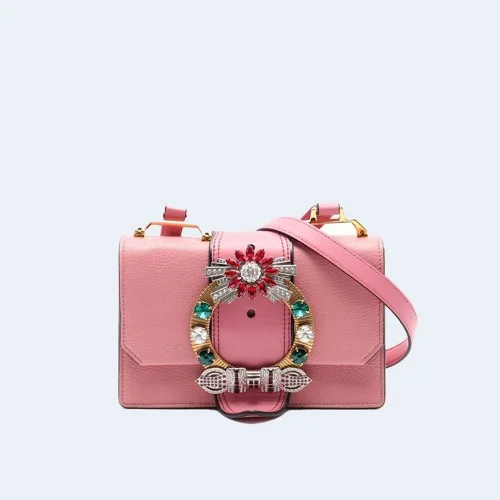 크리스탈 버클 플랩 숄더백 핑크