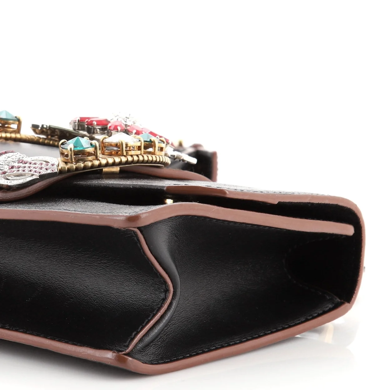 크리스탈 버클 플랩 숄더백 블랙브라운 상세