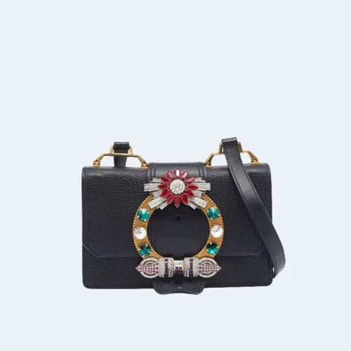 크리스탈 버클 플랩 숄더백 블랙브라운