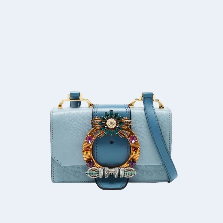 크리스탈 버클 플랩 숄더백 블루 상세