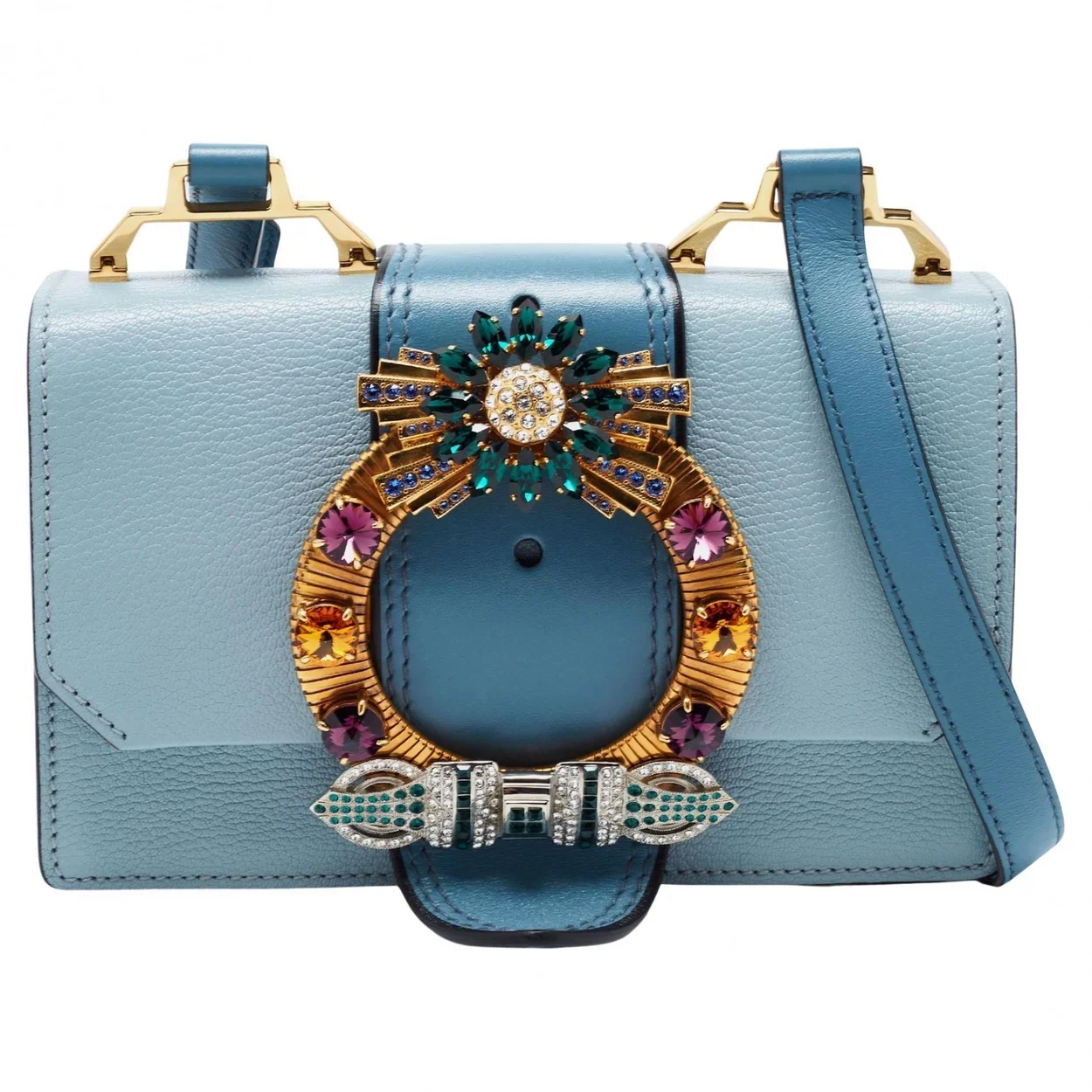 크리스탈 버클 플랩 숄더백 블루 상세