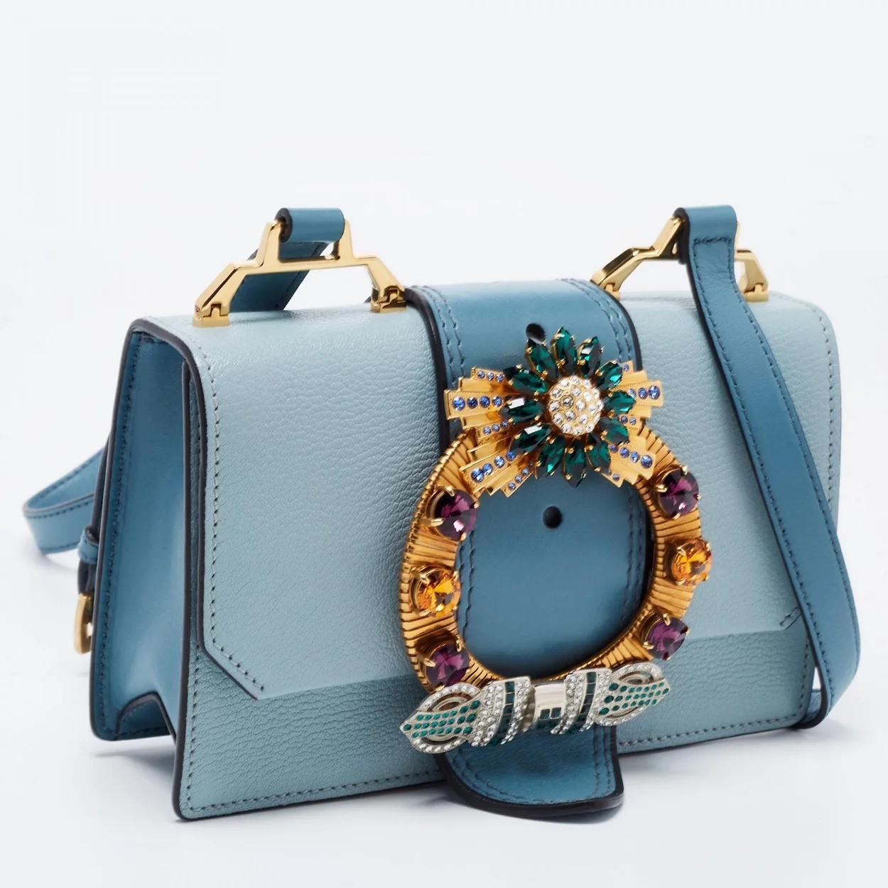 크리스탈 버클 플랩 숄더백 블루 상세