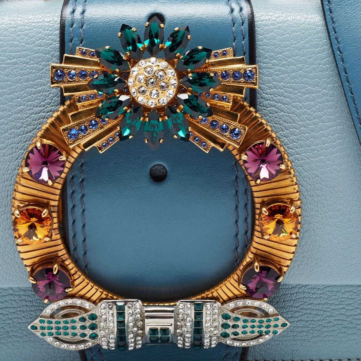 크리스탈 버클 플랩 숄더백 블루 상세