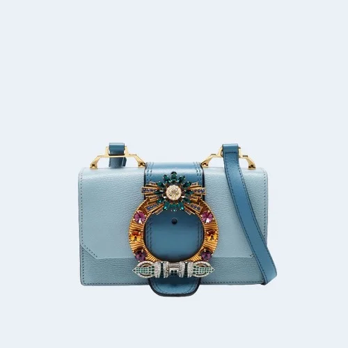 크리스탈 버클 플랩 숄더백 블루