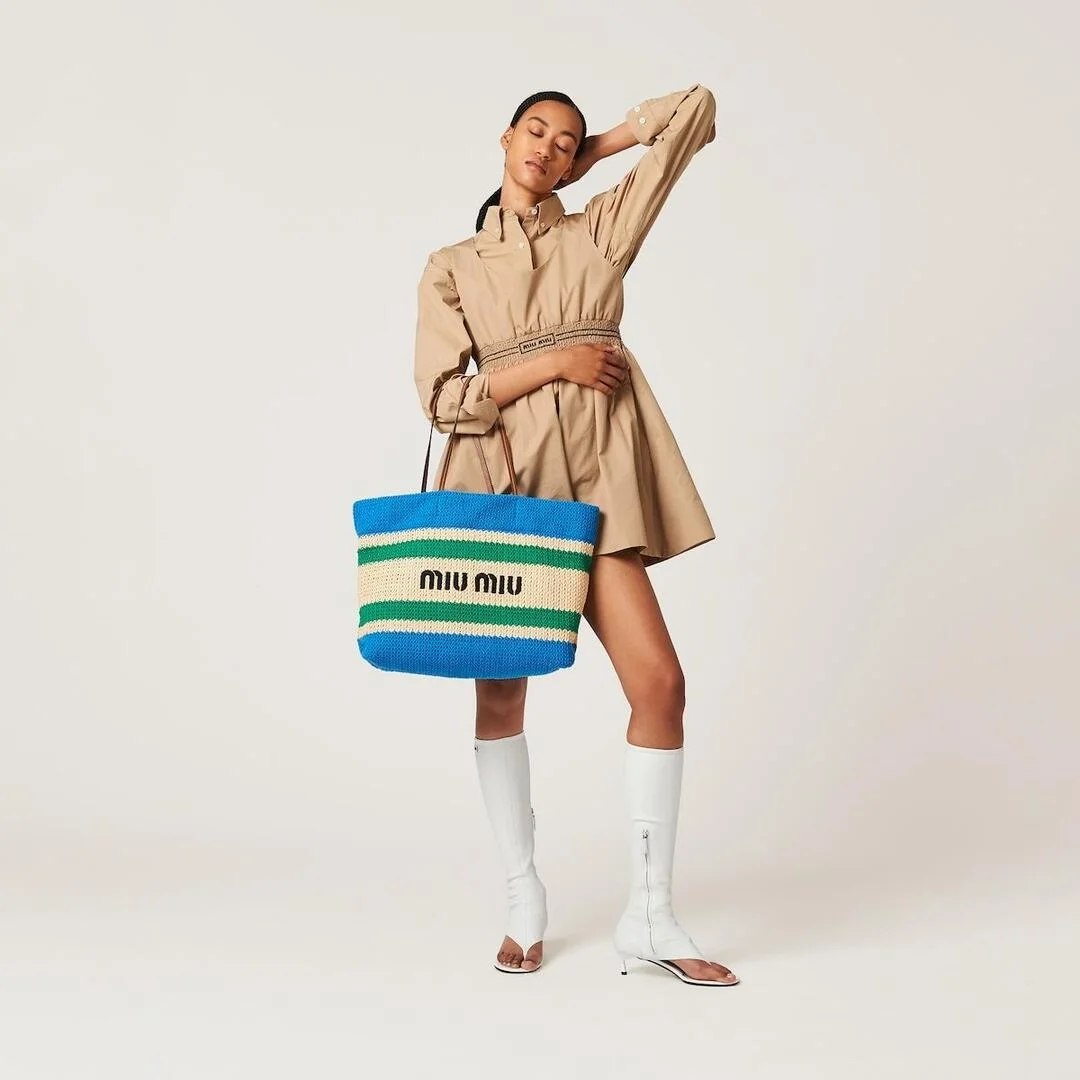 우븐 패브릭 토트백 블루 상세