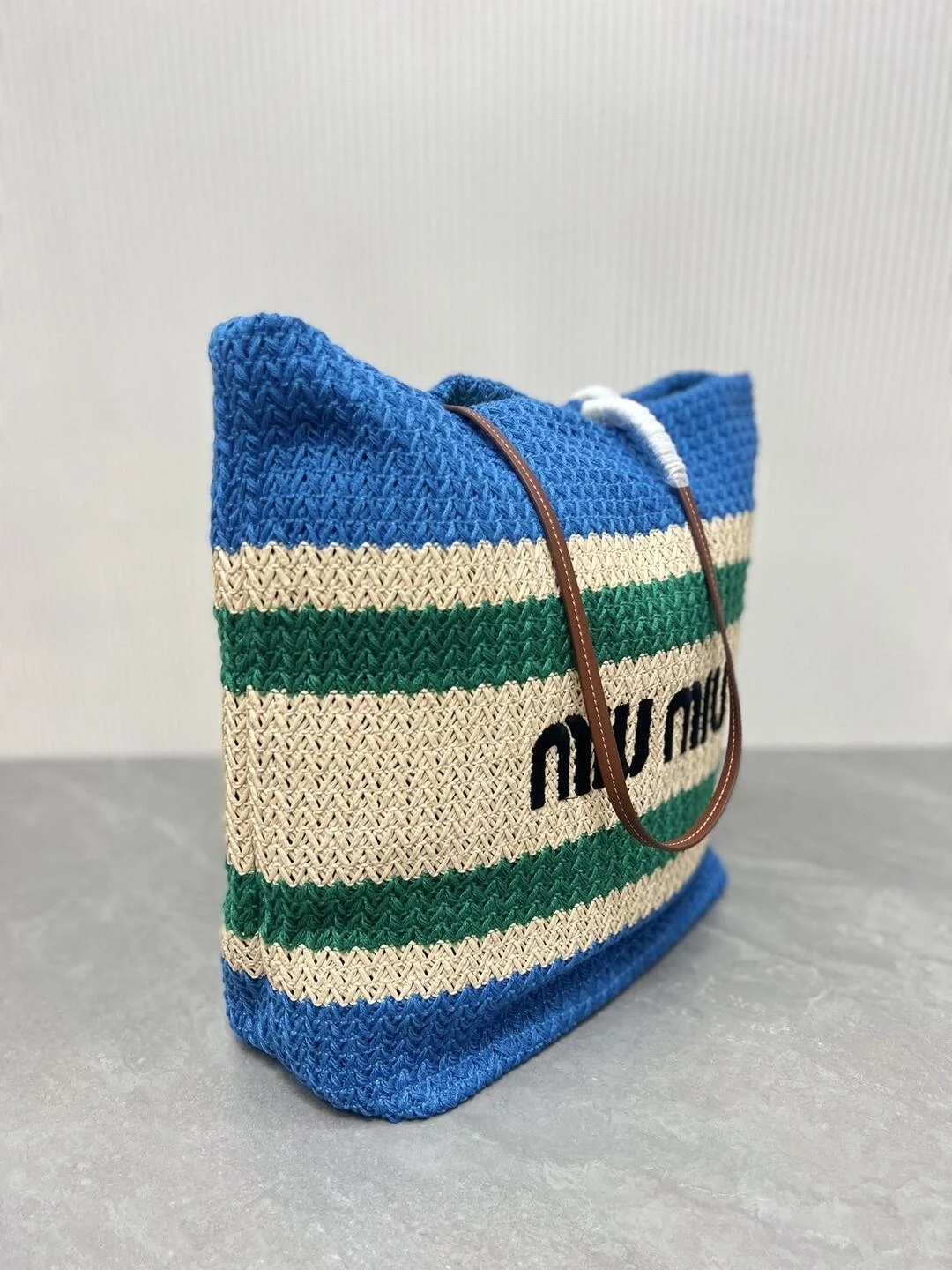 우븐 패브릭 토트백 블루 상세